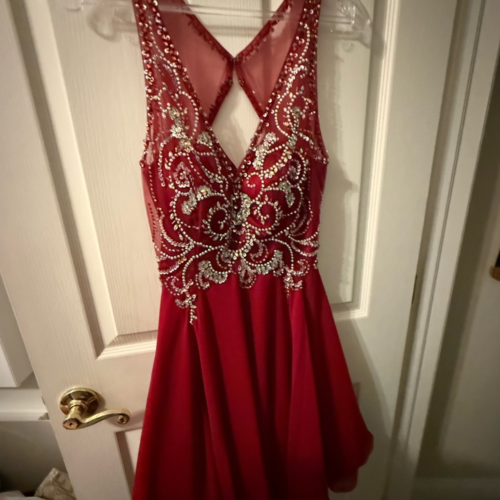 Dancing Queen Red Embellished Cut Out Dress